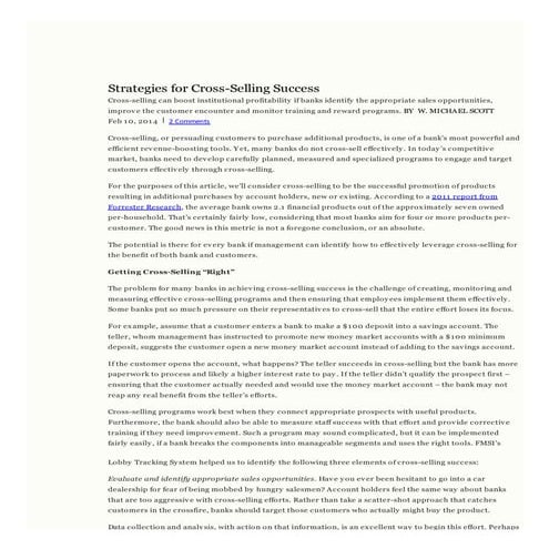 Strategies for cross selling success - Banking