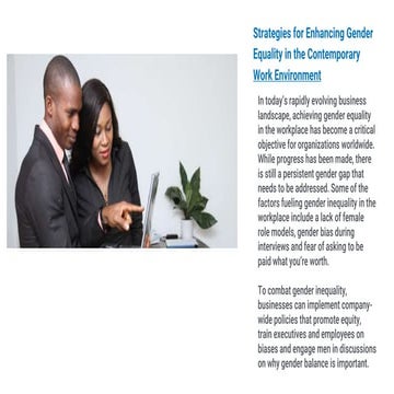 Strategies for Enhancing Gender Equality in the Contemporary Work Environment
