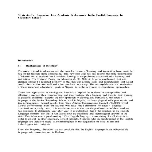 STRATEGIES FOR IMPROVING LOW ACADEMIC PERFORMANCE IN ENGLISH LANGUAGE IN SECO...