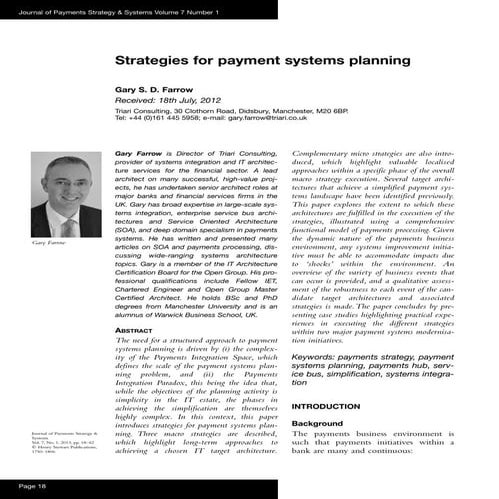 Strategies for Payment Systems Planning