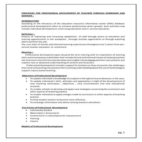 Strategies for professional development of teachers through workshop and seminar