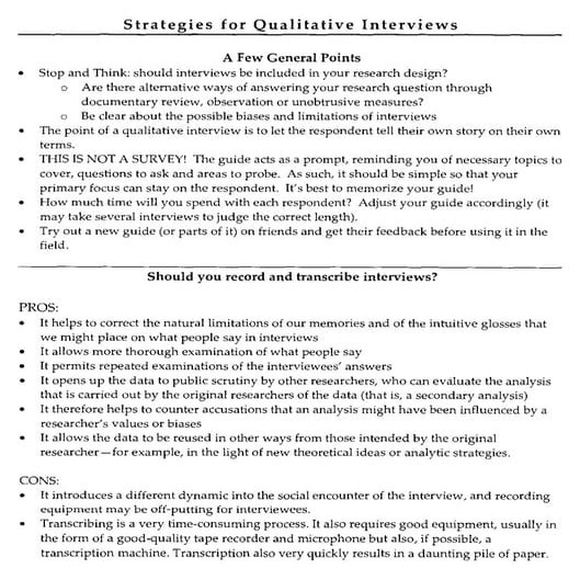 Strategies for qualitative interviews