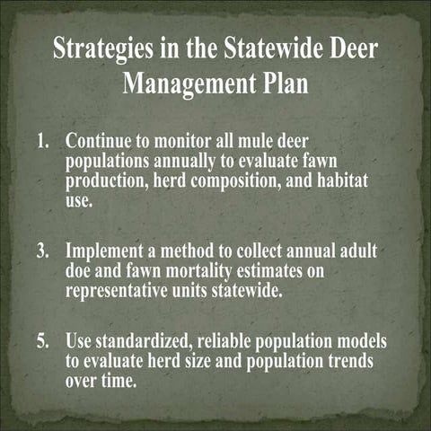 Strategies in the Statewide Deer Management Plan, April 2011