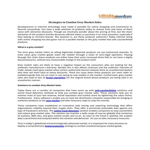 Strategies to combat grey market sales