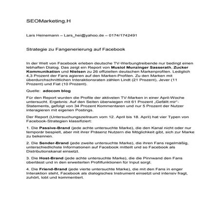 Strategie zu Fangenerierung auf Facebook