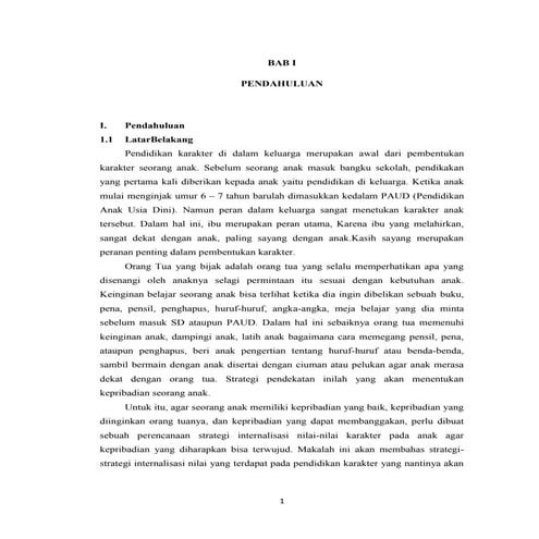 Strategi Internalisasi Nilai Karakter Pada Anak Dalam Keluarga