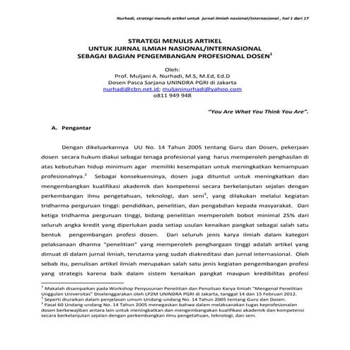 Strategi menulis artikel untuk jurnal ilmiah nasional