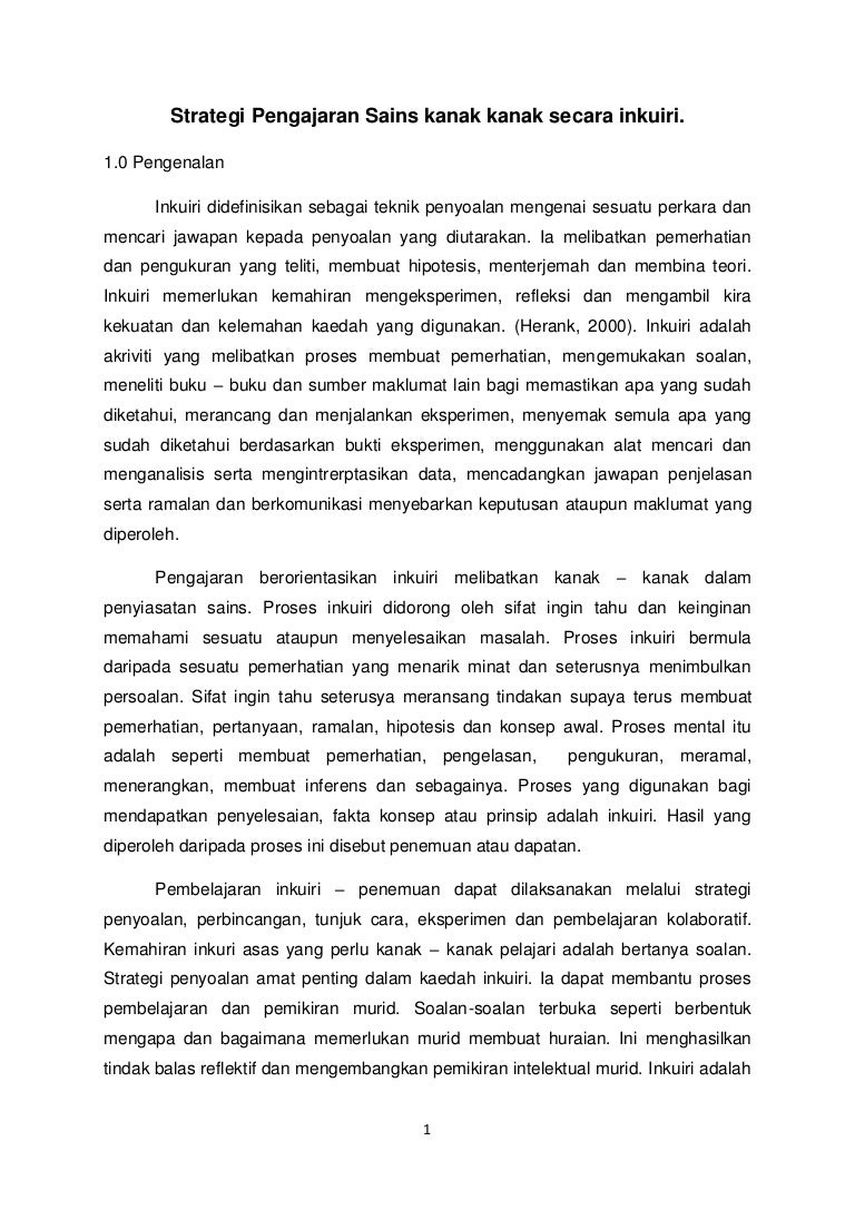 Strategi Pengajaran Sains Kanak Kanak Secara Inkuiri