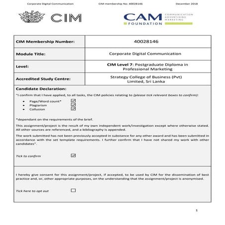 Strategy   cdc - december  CIM ASSIGNMENTS 