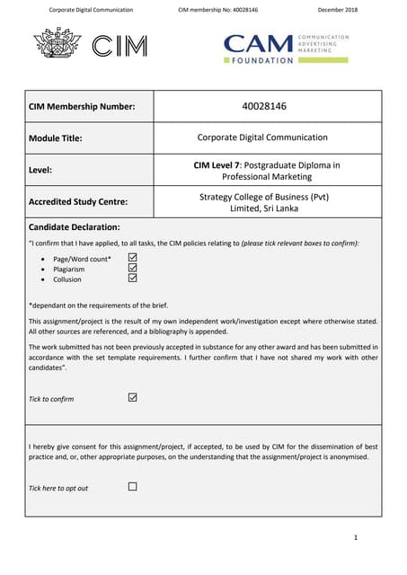 Strategy   cdc - december  CIM ASSIGNMENTS 