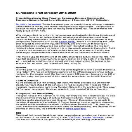 Strategy 2015-2020 transcript - Europeana Network AGM - Harry Verwayen - 2 De...