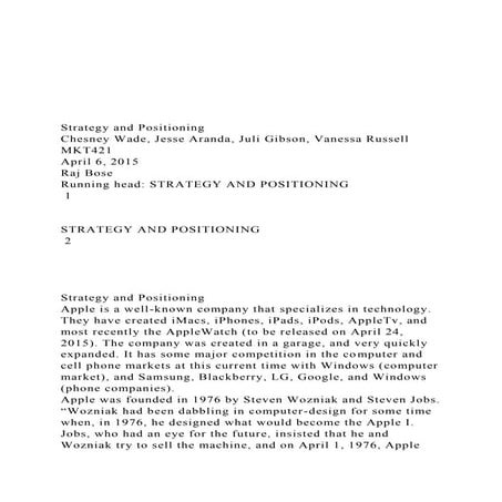 Strategy and PositioningChesney Wade, Jesse Aranda, Ju.docx
