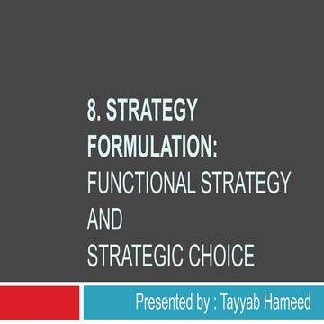 Strategy formulation : functional strategy & Strategy Choice