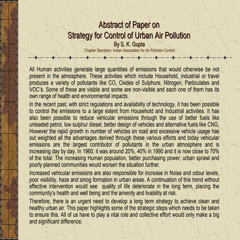 Strategy of control of urban air pollution