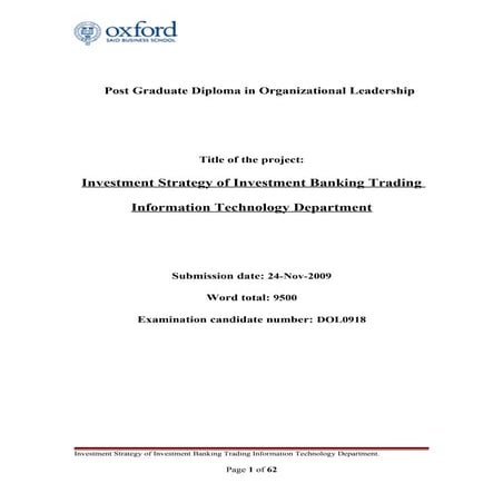 Strategic Investment Prioritisation in Investment Banking IT division.