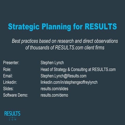 Strategic Planning for RESULTS