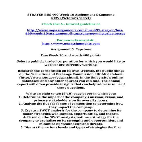 Bus 499 week 10 assignment 5 – capstone | DOCX