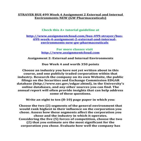 Strayer bus 499 week 4 assignment 2 external and internal environments ...