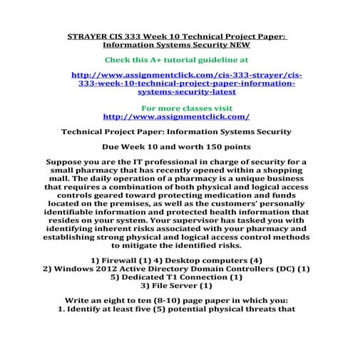 Strayer cis 333 week 10 technical project paper