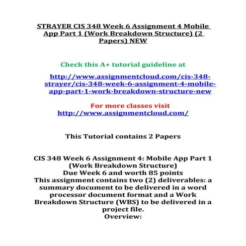 Strayer cis 348 week 6 assignment 4 mobile app part 1