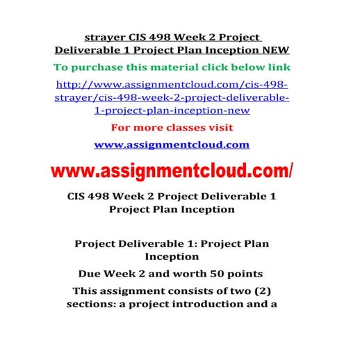 Strayer cis 498 week 2 project deliverable 1 project plan inception new