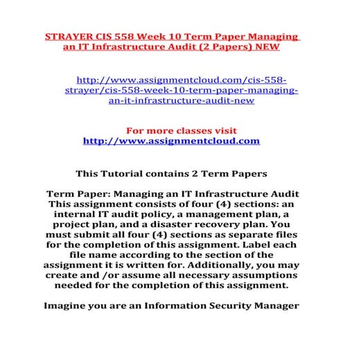 Strayer cis 558 week 10 term paper managing an it infrastructure audit
