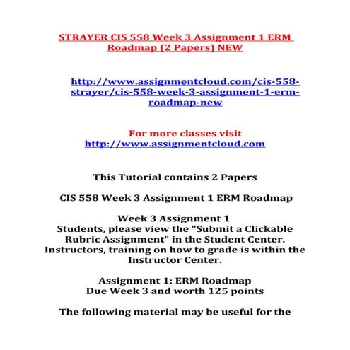 Strayer cis 558 week 3 assignment 1 erm roadmap