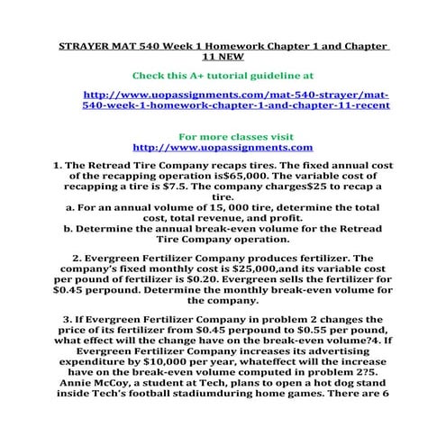 Strayer mat 540 week 1 homework chapter 1 and chapter 11 new