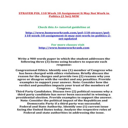 Strayer pol 110 week 10 assignment it may not work in politics