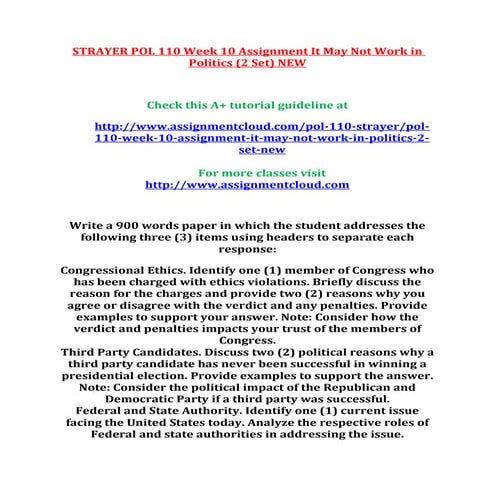 Strayer pol 110 week 10 assignment it may not work in politics