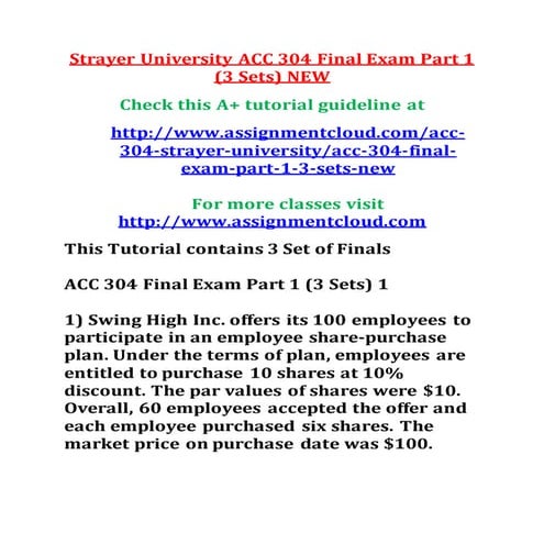 Strayer university acc 304 final exam part 1 (3 sets) new