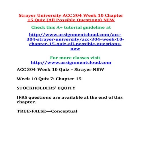 Strayer university acc 304 week 10 chapter 15 quiz (all possible questions) new
