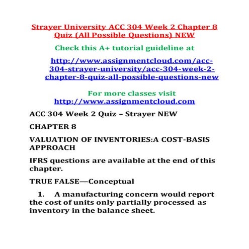 Strayer university acc 304 week 2 chapter 8 quiz (all possible questions) new