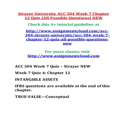 Strayer university acc 304 week 7 chapter 12 quiz (all possible questions) new
