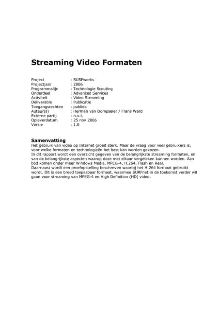Streaming Video Formaten