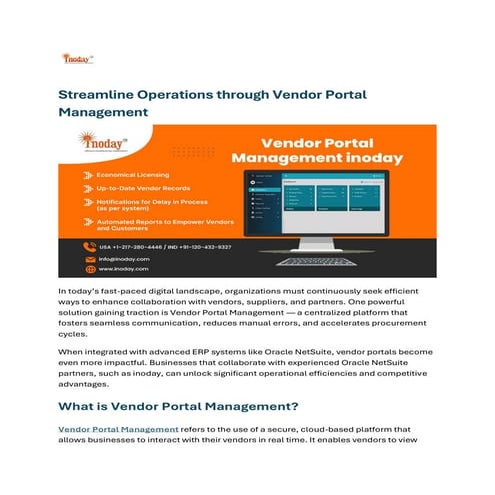 Streamline Operations through inoday Vendor Portal