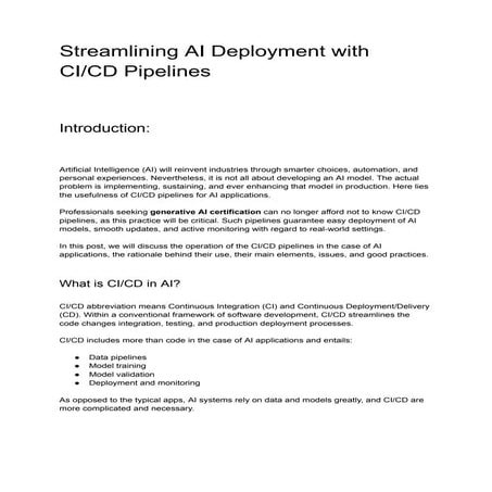 Streamlining AI Deployment with CI_CD Pipelines | PDF