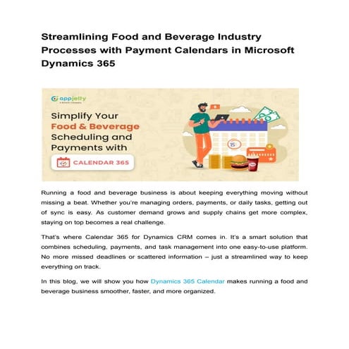 Streamlining Food and Beverage Industry Processes with Payment Calendars in M...