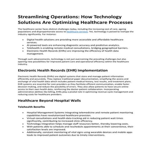 Streamlining Operations: How Technology Solutions Are Optimizing Healthcare P...