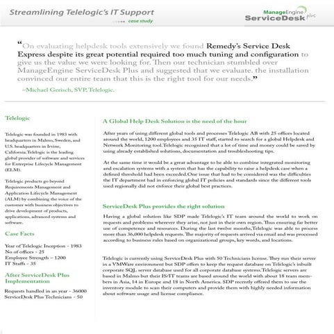 Case Study from Streamlining Telelogics IT Support