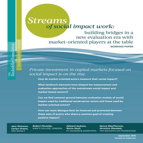 Streams of Social Impact Work: Building Bridges in a New Evaluation Era with ...