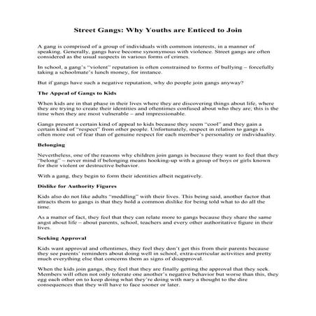 Why Do Youth Join Street Gangs