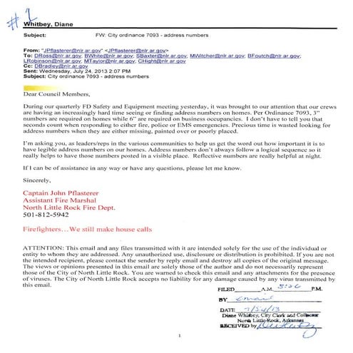 Street address requirement ordinance 7093