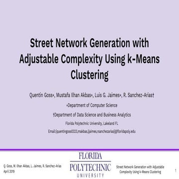 Street Network Generation with Adjustable Complexity Using k-Means Clustering