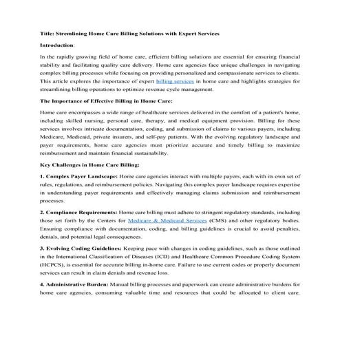 Stremlining Home Care Billing Solutions with Expert Services