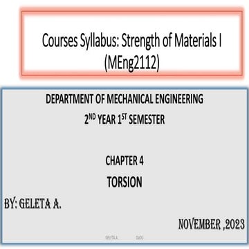 strength-I CH-4 - Torsion.pdf,Department of Mechanical Engineering, Dambi Dol...