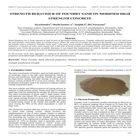 Strength behaviour of foundry sand on modified high strength concrete