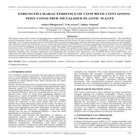Strength characteristics of concrete containing post consumer metalized plast...