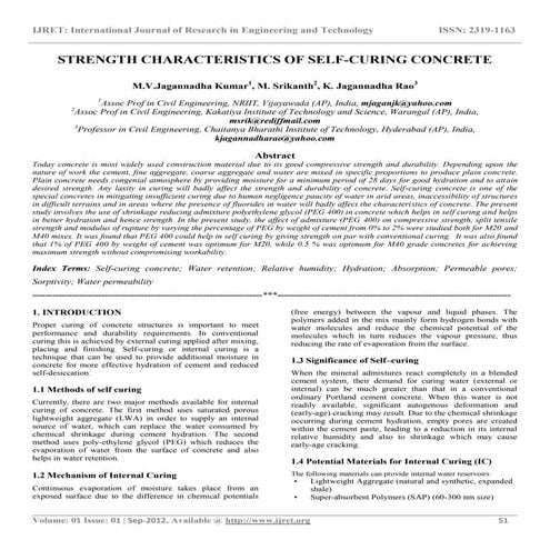 Strength characteristics of self curing concrete