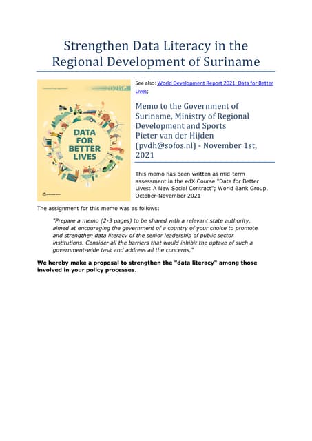 Strengthen data literacy in the regional development of Suriname; Pieter van ...